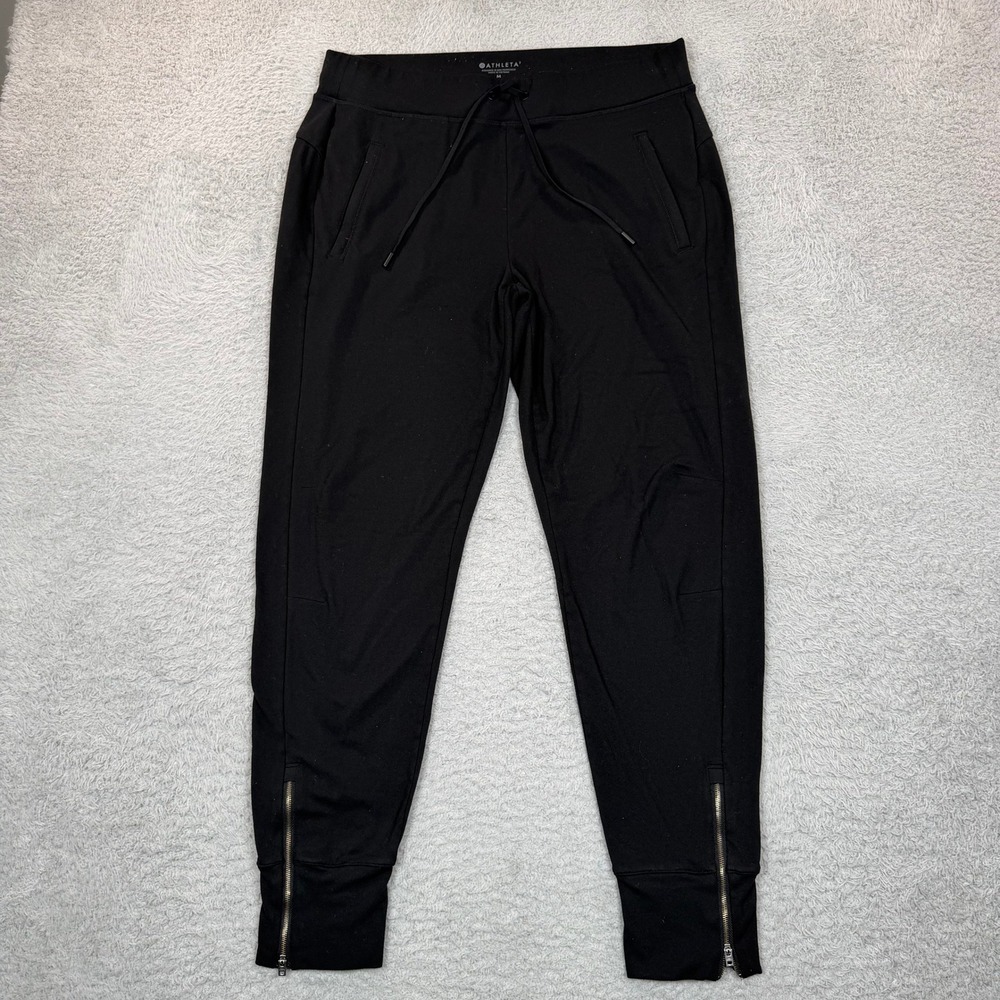 Athleta Womens Black Supplex Ankle Zip Jogger Pants Size M Drawstring Pockets